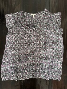 Joie S silk Women’s Purple Patterned Flutter Sleeve Top